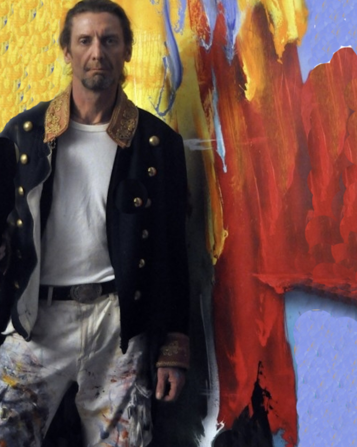 The artist Ben Stack wide awake and working in his studio.